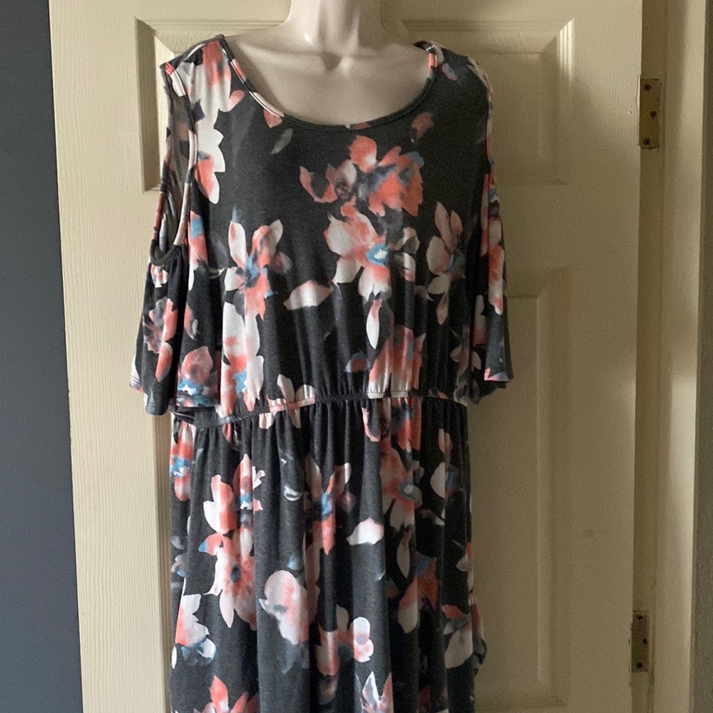Gray and Pink Cold Shoulder Dress.